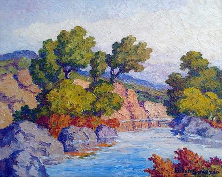 "Autumn Chord, Smokey Hill River, Kansas, 1951" measures 16 x 20 inches. It is in excellent condition!